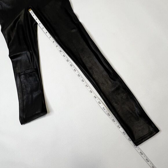 SPANX Faux Leather Leggings Women's Black Shiny Coated Shaping Pants Small - Picture 3 of 10